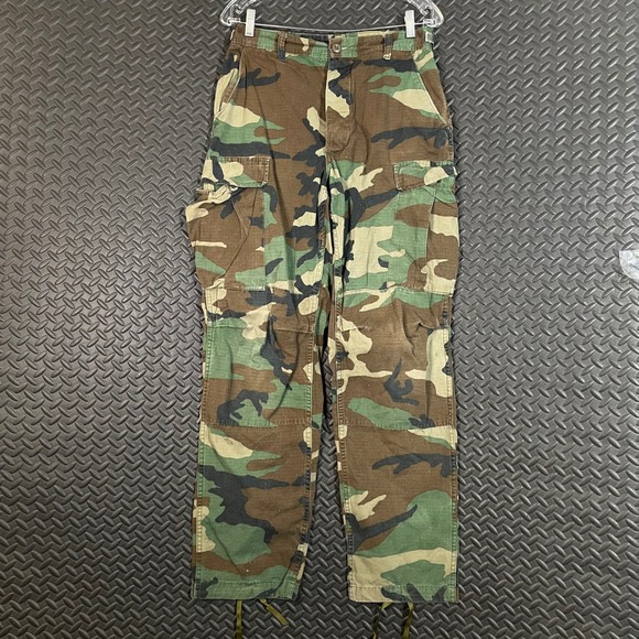 Vintage Military Combat Pants Green Woodland Camo Cargo Army Trousers Men's S - Picture 1 of 9